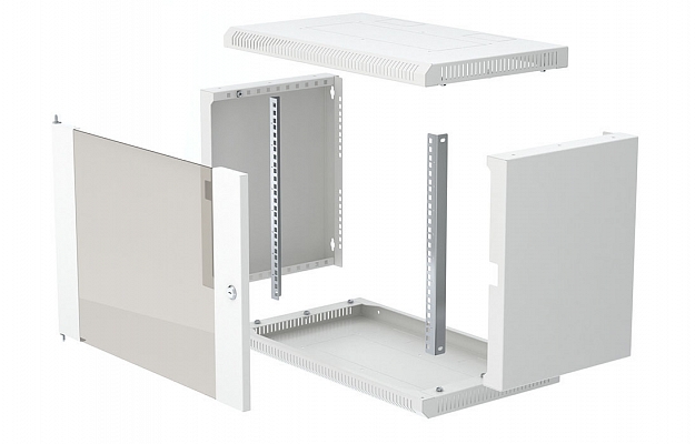 Шкаф телекоммуникационный настенный разборный 19”,9U(600x550), ШТ-НСр-9U-600-550-С дверь стекло ССД внешний вид 9