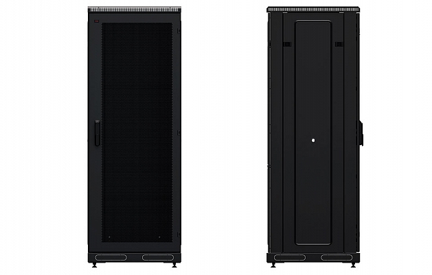 Шкаф телекоммуникационный напольный 19", 27U(600x1000), ШТ-НП-М-27U-600-1000-П-Ч, передняя дверь перфорация, черный ССД внешний вид 3