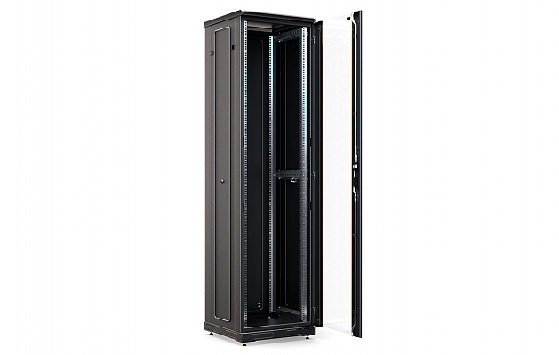 Шкаф телекоммуникационный напольный 19", 47U (800x1000), ШТ-НП-М-47U-800-1000-C-Ч, передняя дверь стекло, черный ССД внешний вид 4