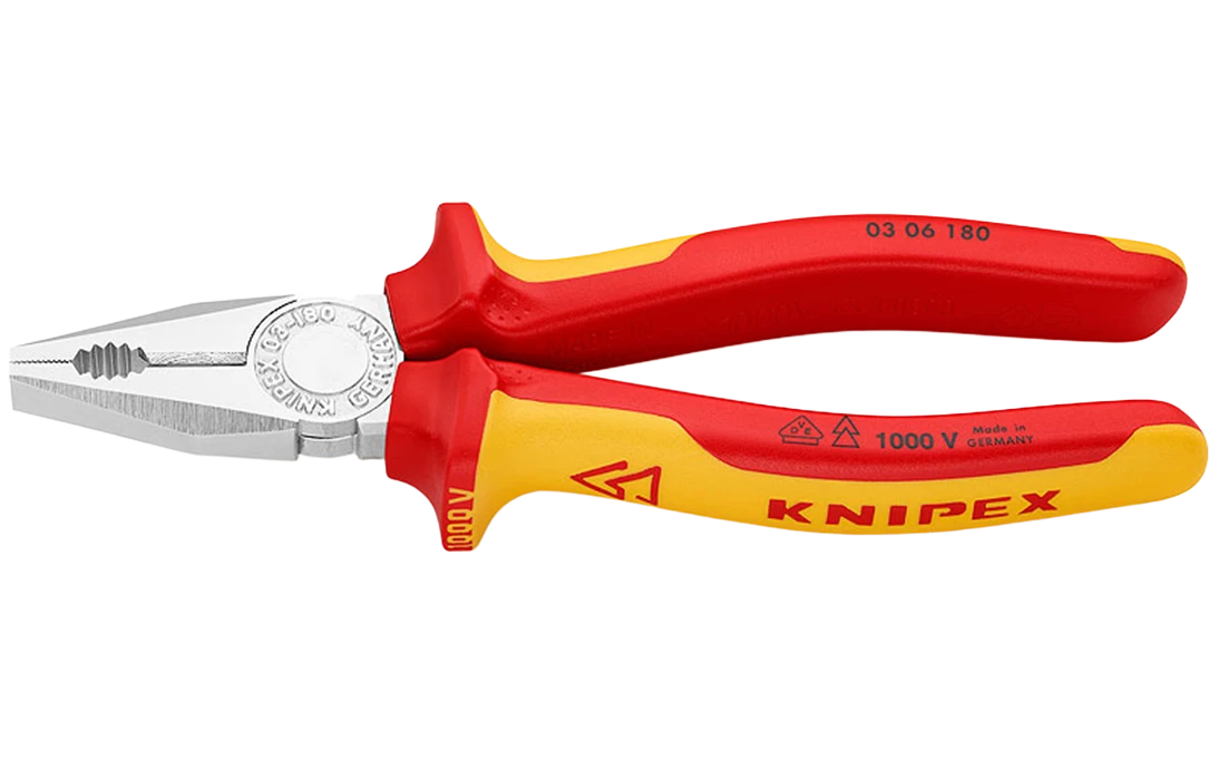 KN-0306180 Плоскогубцы комбинированные VDE, 180 мм, хром, 2-комп диэлектрические ручки 