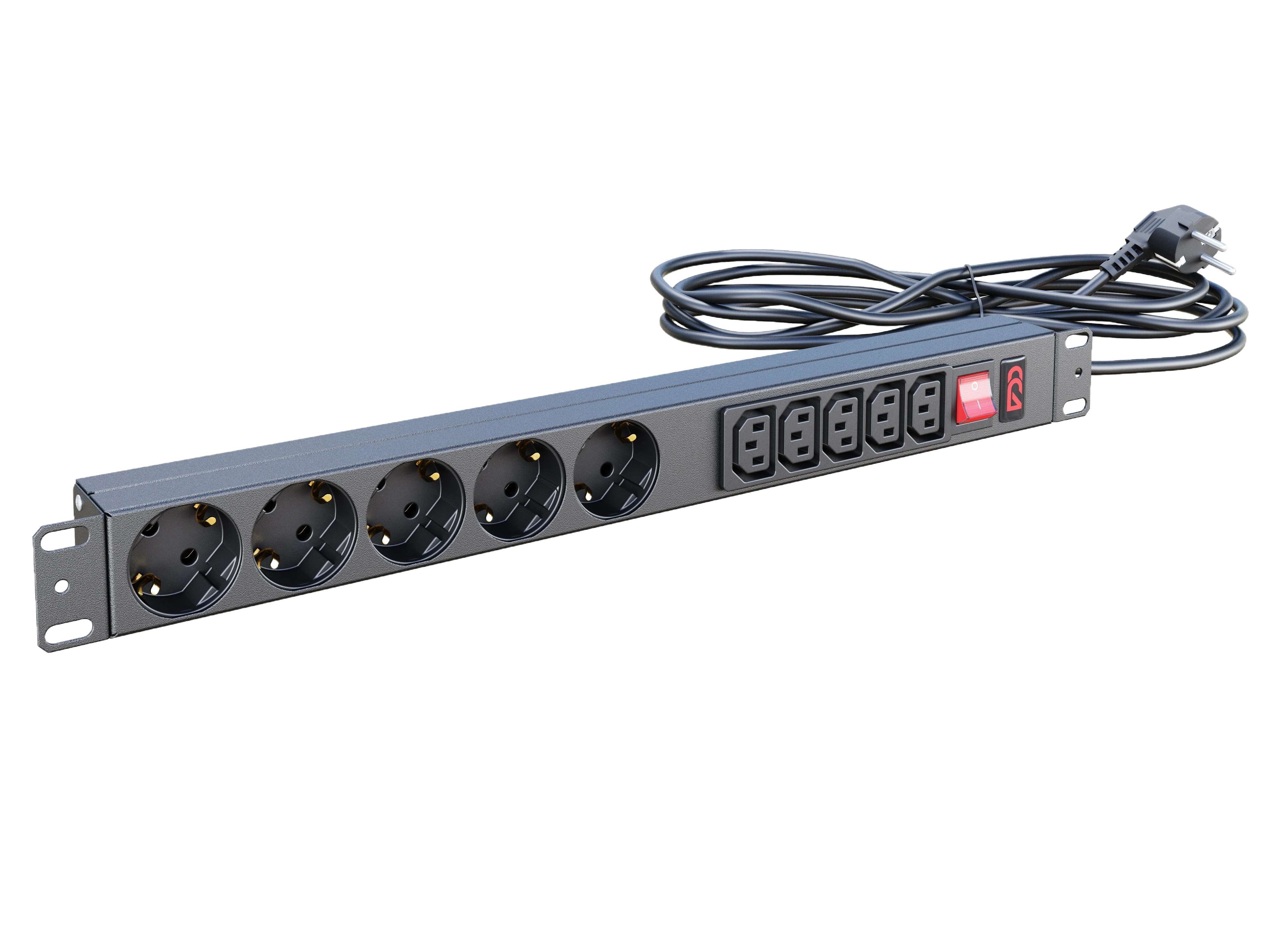 Блок розеток БР-5SCH-5C13-10А-Ш-1,8SCH Блок розеток 19", 5 Schuko, 5 C13, максимальный ток 10А, шнур 1,8 м