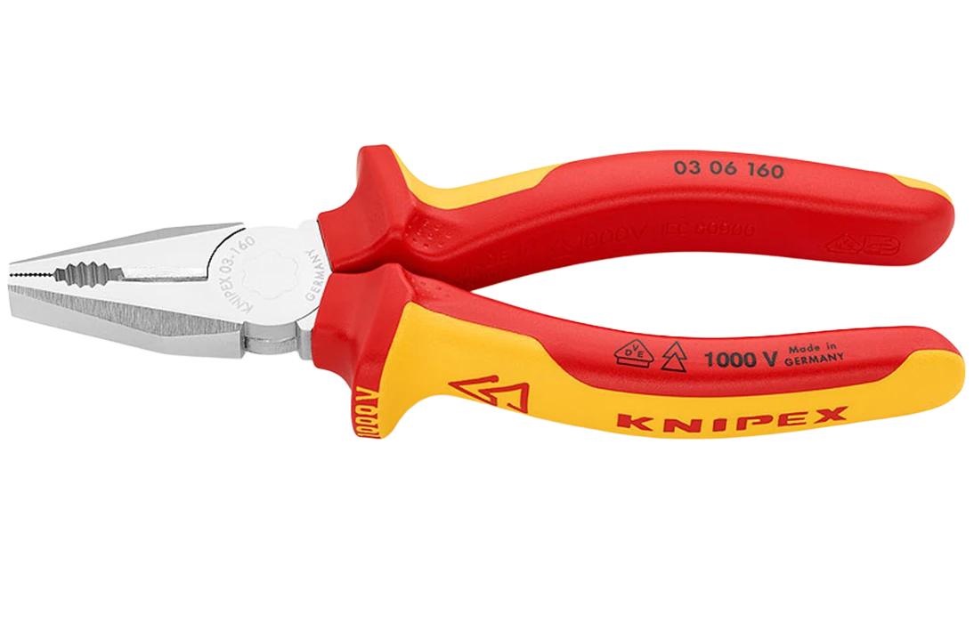 KN-0306160 Плоскогубцы комбинированные VDE, 160 мм, хром, 2-комп диэлектрические ручки