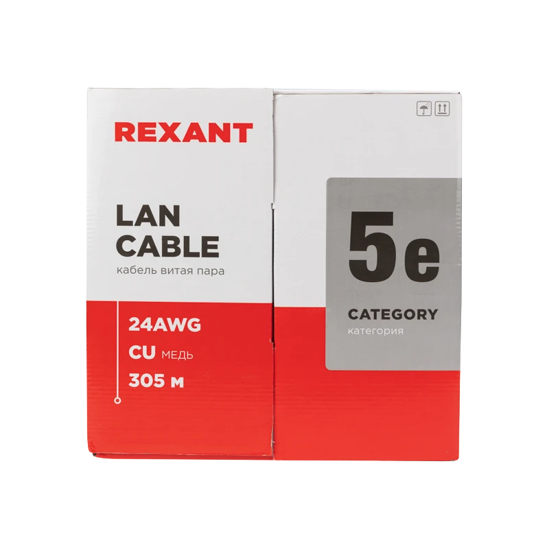 01-0065 REXANT Кабель витая пара U/UTP, CAT 5e, ZH нг(А)-HF, 4PR, 24AWG, OUTDOOR, SOLID, черный, 305м