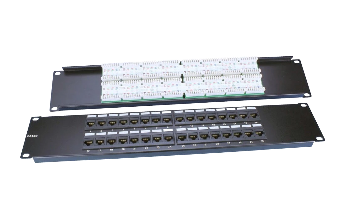 Патч-панель 19", 2U, 32 порта RJ-45, категория 5e, Dual IDC, ROHS, цвет черный