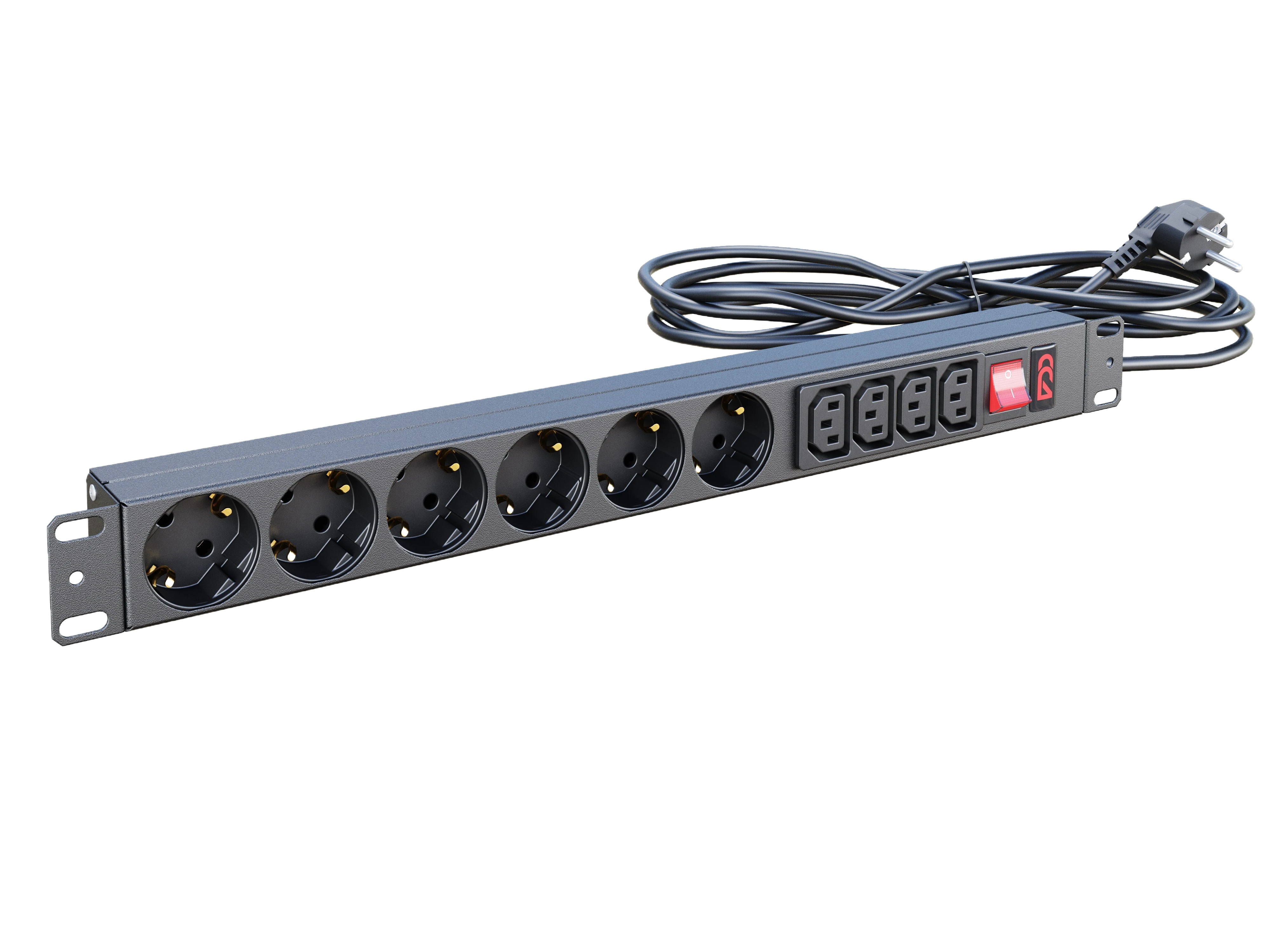 Блок розеток БР-6SCH-4C13-10А-Ш-1,8SCH Блок розеток 19", 6 Schuko, 4 C13, максимальный ток 10А, шнур 1,8 м