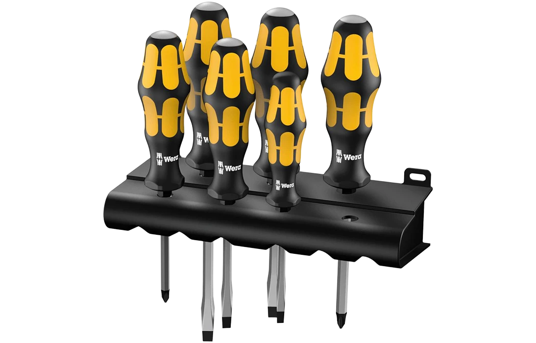 WE-018282	932/6 Набор отвёрток силовых с подставкой, 6 пр., PH 1x80/2x100, SL 0.6x3.5x80/0.8x4.5x90/1x5.5x100/1.2x7.0x125