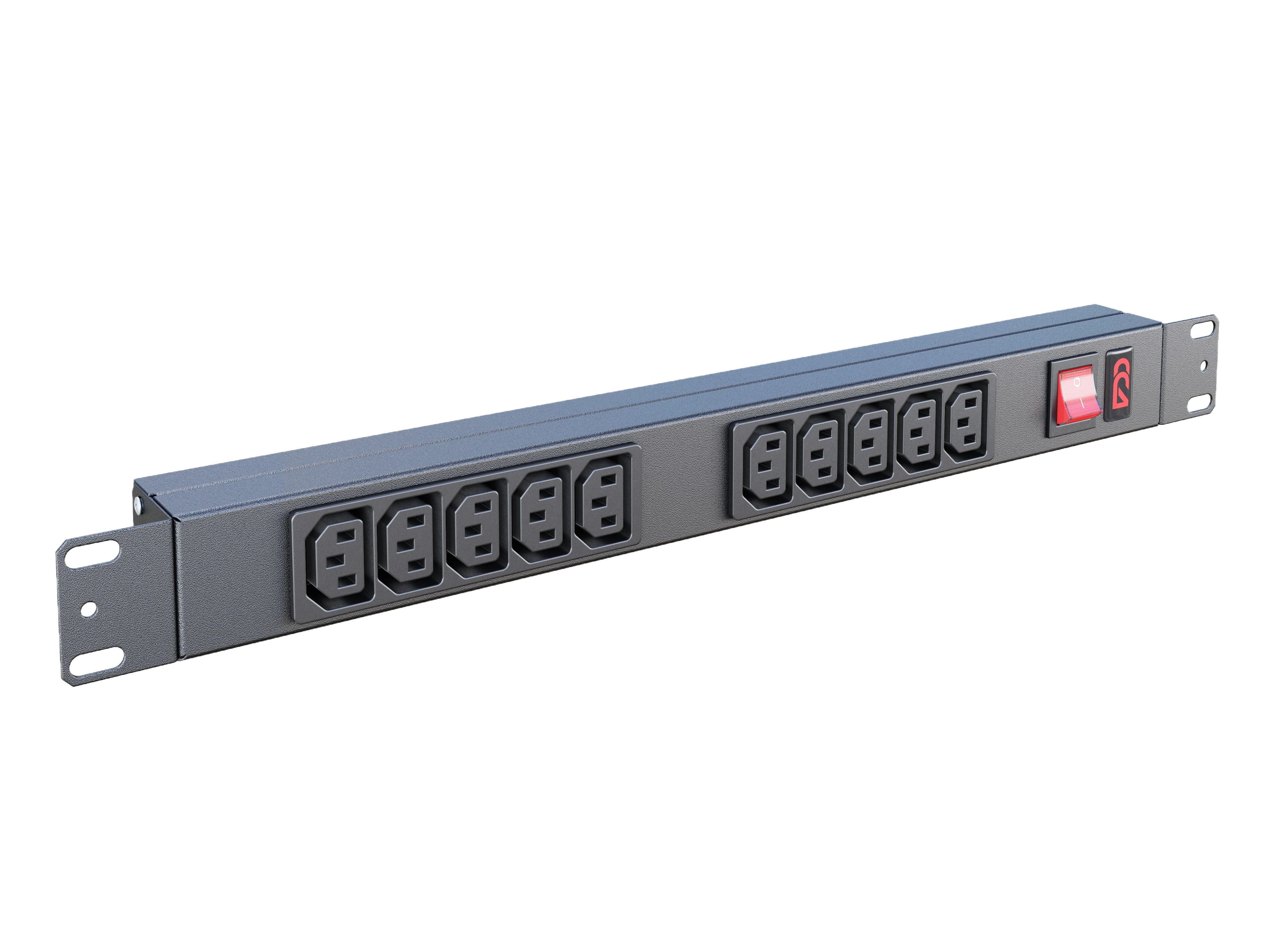 Блок розеток БР-10С13-10А-С14 Блок розеток 19", 10 розеток С13, максимальный ток 10А, без шнура, разъем под IEC C14