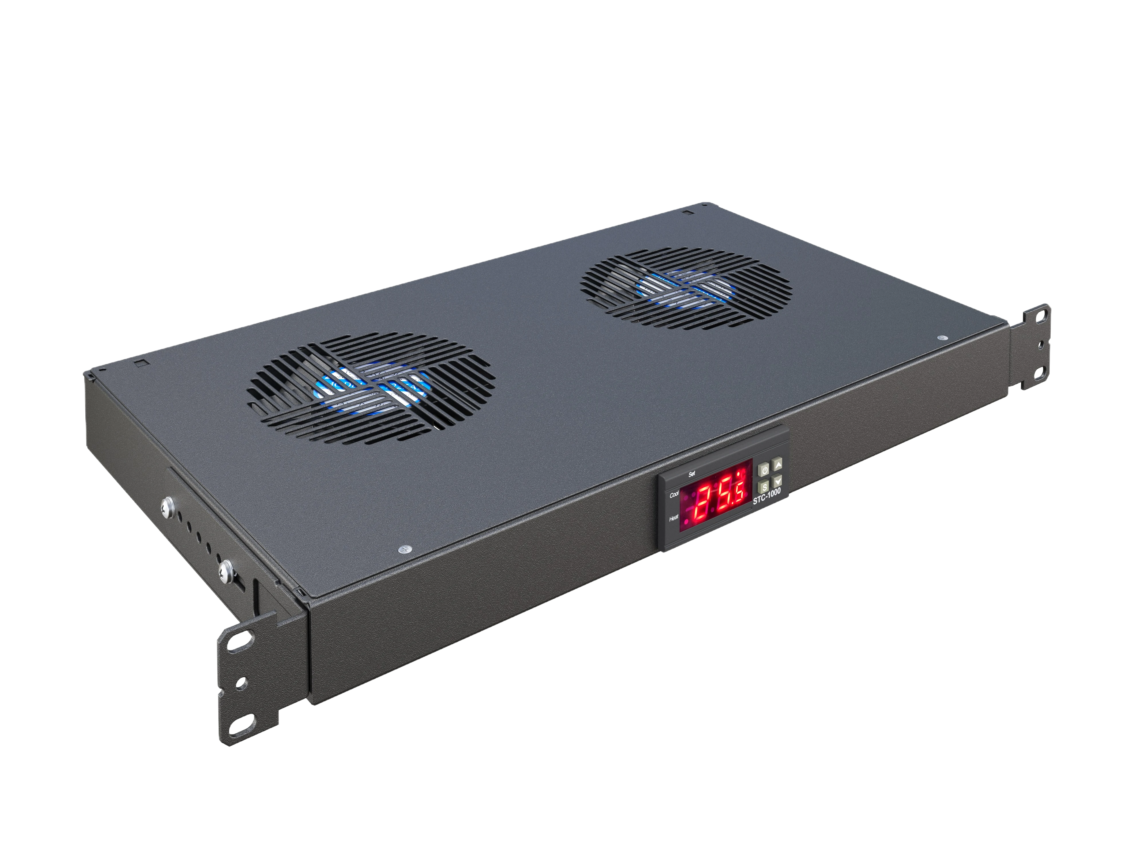 Вентиляторный модуль , 2 вентилятора с цифровым термореле  ВМ-2-19"-Т-2-Ч черный ССД