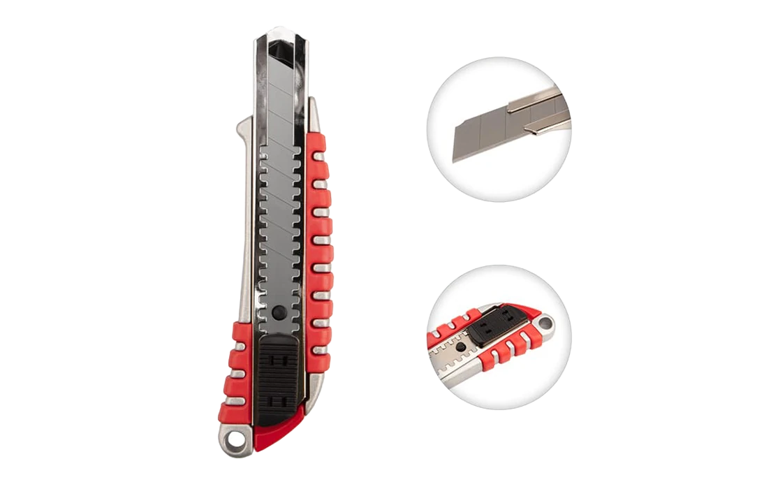 12-4900 Нож с сегментированным лезвием 18мм, металлический обрезиненный корпус REXANT 2