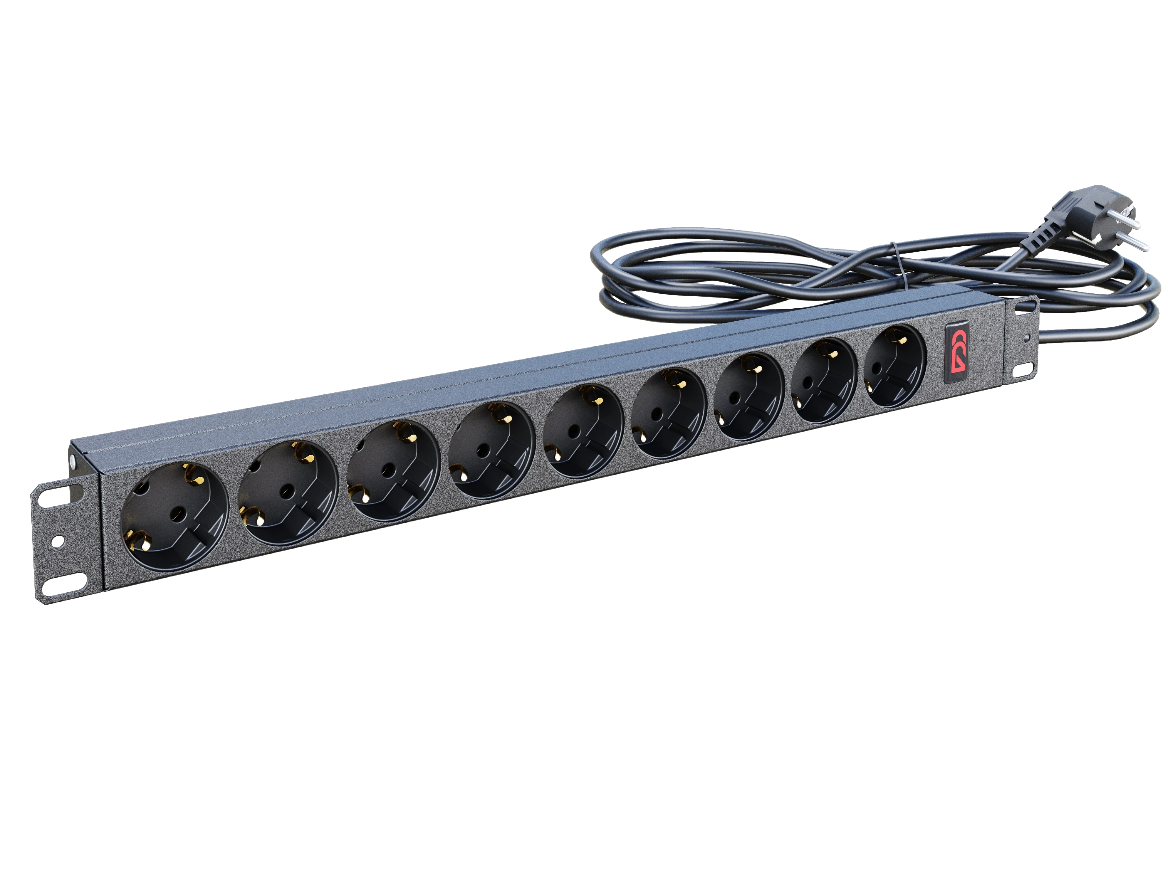 Блок розеток БР-9SCH-16А-Ш-1,8SCH Блок розеток 19", 9 Schuko, максимальный ток 16А, шнур 1,8 м
