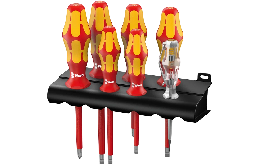 WE-006147	160 i/162 i/7 Rack VDE Набор диэлектрических отвёрток + пробник + подставка, 7 пр., PH 1-2, SL 2.5-3.5-4-5.5
