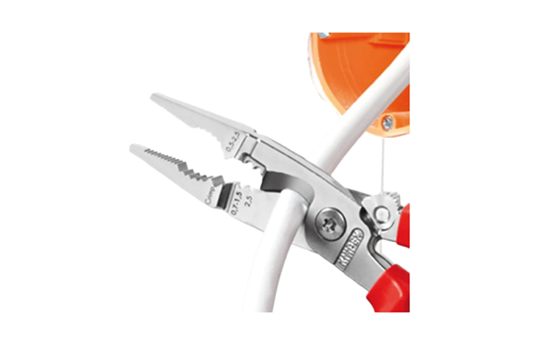 KN-1396200	Клещи электромонтажные VDE, 6-в-1, 200 мм, защёлка-"собачка", хром, 2-комп диэлектрические ручки 3
